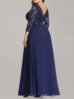 Women's Plus Size Curve Prom Dress Party Dress Lace Dress Long Dress Maxi Dress White Pink Wine 3/4 Length Sleeve Pure Color Lace Spring Fall Winter Crew Neck Fashion Birthday Evening Party -HAYz Clothing Shop srlgyy1692156793819