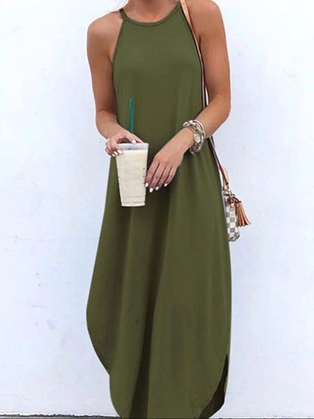 Women's Long Dress Maxi Dress Black Green Blue Sleeveless Pure Color Cold Shoulder Spring Summer Crew Neck Hot S M L XL XXL 3XL 4XL 5XL 4 Women's Long Dress Maxi Dress Black Green Blue Sleeveless Pure Color Cold Shoulder Spring Summer Crew Neck Hot S M L XL XXL 3XL 4XL 5XL - Image 4