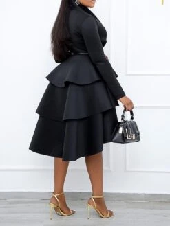 Women‘s Plus Size Curve Work Dress Black Dress A Line Dress Solid Color Midi Dress Long Sleeve Ruffle Crew Neck Elegant Office Black Fall Spring L XL XXL 3XL 4XL -HAYz Clothing Shop ssheub1675231022261