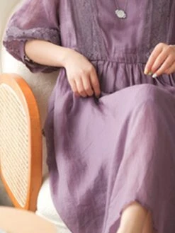 Women's Casual Dress Cotton Linen Dress Swing Dress Midi Dress Cotton Blend Basic Casual Outdoor Daily V Neck Ruched 3/4 Length Sleeve Summer Spring 2023 Loose Fit Black White Yellow Pure Color M L -HAYz Clothing Shop ssjmtc1677135415249