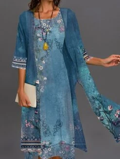 Women's Two Piece Dress Set Print Dress Outdoor Holiday Streetwear Casual Print Midi Dress Crew Neck 3/4 Length Sleeve Floral Regular Fit Blue Purple Green Summer Spring S M L XL XXL 9 Women's Two Piece Dress Set Print Dress Outdoor Holiday Streetwear Casual Print Midi Dress Crew Neck 3/4 Length Sleeve Floral Regular Fit Blue Purple Green Summer Spring S M L XL XXL -HAYz Clothing Shop supvhq1679980930153