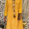 Women's Casual Dress Cotton Linen Dress Midi Dress Cotton Basic Classic Outdoor Daily Vacation V Neck Basic Long Sleeve Spring Fall Autumn 2023 Loose Fit Black Yellow Red Plain S M L XL 2XL