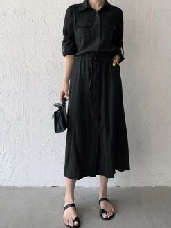 Women's Shirt Dress Casual Dress Maxi Long Dress Outdoor Daily Date Polyester Fashion Classic Shirt Collar Button Pocket Long Sleeve Fall Winter 2023 Loose Fit ArmyGreen Black Brown Pure Color S M L 20 Women's Shirt Dress Casual Dress Maxi Long Dress Outdoor Daily Date Polyester Fashion Classic Shirt Collar Button Pocket Long Sleeve Fall Winter 2023 Loose Fit ArmyGreen Black Brown Pure Color S M L -HAYz Clothing Shop svlczl1693535847431