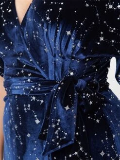 Women's Plus Size Curve Casual Dress Velvet Dress Wrap Dress Star Midi Dress Short Sleeve Lace Up Print V Neck Fashion Outdoor Navy Blue Fall Winter L XL 2XL 3XL 4XL -HAYz Clothing Shop svlsxh1697165012719