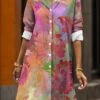 Women's Shirt Dress Casual Dress Midi Dress Outdoor Daily Date Polyester Fashion Modern Shirt Collar Button Pocket Long Sleeve Fall Winter 2023 Loose Fit ArmyGreen Rusty Red Lavender Floral S M L XL