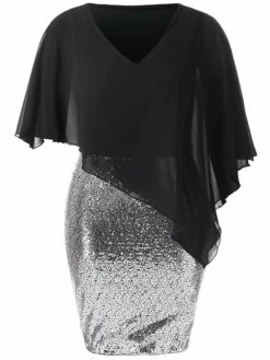 Women‘s Plus Size Curve Apple Shaped Dress Wedding Guest Party Dress Color Block V Neck Long Sleeve Winter Fall Fashion Elegant Modern Midi Dress Party Outdoor Dress -HAYz Clothing Shop swltak1671673555003