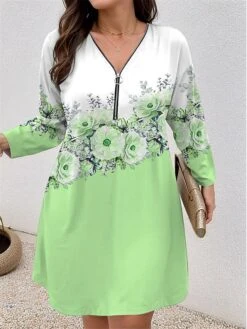 Women's Plus Size Curve Casual Dress Winter Dress Floral Gradient Mini Dress Long Sleeve Print V Neck Fashion Outdoor Yellow Pink Fall Winter L XL 2XL 3XL 4XL -HAYz Clothing Shop swramr1697781490358