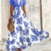 Women's Two Piece Dress Set Casual Dress Swing Dress Outdoor Daily Fashion Elegant Lace Up Print Long Dress Maxi Dress Crew Neck Short Sleeve Floral Regular Fit Blue Summer Spring S M L XL XXL