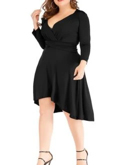 Women's Plus Size Curve Work Dress Black Dress A Line Dress Fashion Midi Dress Ruched V Neck Long Sleeve Plain Loose Fit Black Wine Blue Fall XL XXL 3XL 4XL 5XL -HAYz Clothing Shop sxgngb1693203478644