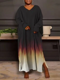 Women's Plus Size Curve Winter Dress Paisley Dress Casual Dress Floral Paisley Long Dress Maxi Dress Long Sleeve Split Print V Neck Fashion Outdoor Black Royal Blue Fall Winter L XL XXL 3XL 4XL