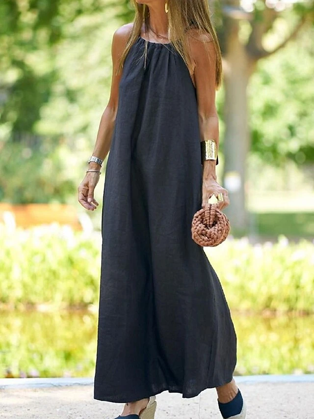Women's Casual Dress Swing Dress White Dress Long Dress Maxi Dress Cotton Polyester Basic Casual Outdoor Daily Holiday Halter Neck Split Sleeveless Summer Spring 2023 Regular Fit Camel Black White 8 Women's Casual Dress Swing Dress White Dress Long Dress Maxi Dress Cotton Polyester Basic Casual Outdoor Daily Holiday Halter Neck Split Sleeveless Summer Spring 2023 Regular Fit Camel Black White - Image 8