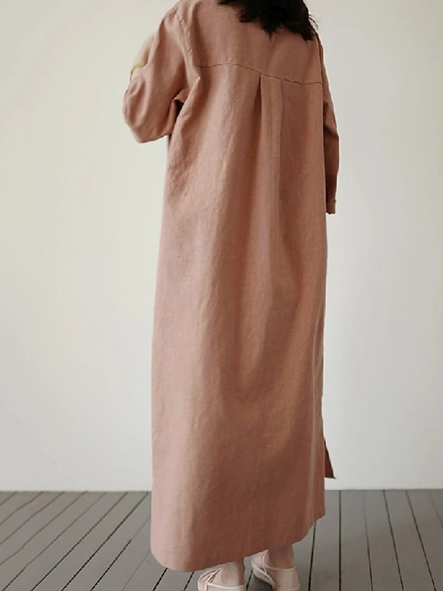 Women's Casual Dress Cotton Linen Dress Maxi Long Dress Linen / Cotton Blend Basic Classic Outdoor Daily Vacation Crew Neck Pocket Split 3/4 Length Sleeve Spring Fall Autumn 2023 Loose Fit Red Apricot 2 Women's Casual Dress Cotton Linen Dress Maxi Long Dress Linen / Cotton Blend Basic Classic Outdoor Daily Vacation Crew Neck Pocket Split 3/4 Length Sleeve Spring Fall Autumn 2023 Loose Fit Red Apricot - Image 2