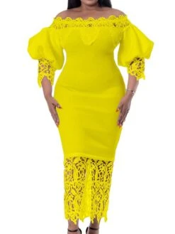 Women‘s Plus Size Curve Flattering Dresses Elegant Apple Shaped Dress Wedding Guest Off Shoulder Lace Party Dress Solid Color Half Sleeve Fall Spring Dress Prom Dress Maxi Dress Party Dress -HAYz Clothing Shop szllin1651548868716