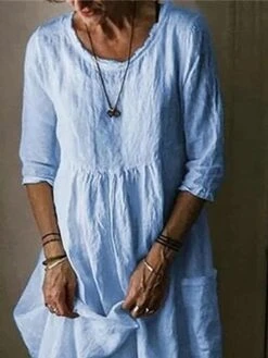 Women's Cotton Linen Dress Casual Dress Maxi Long Dress Cotton Basic Casual Outdoor Daily Vacation Crew Neck Pocket Half Sleeve Summer Spring 2023 Loose Fit Black Yellow Blue Plain S M L XL 2XL -HAYz Clothing Shop tammky1673598815214