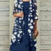 Women's Two Piece Dress Set Party Dress Chiffon Dress Party Outdoor Fashion Elegant Ruffle Print Midi Dress Square Neck 3/4 Length Sleeve Floral Regular Fit Blue Summer Spring S M L XL XXL
