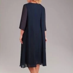 Women‘s Plus Size Curve Sequin Dress Solid Color Crew Neck Sequins 3/4 Length Sleeve Fall Spring Elegant Sequins Midi Dress Formal Party Dress -HAYz Clothing Shop tapbiq1647412935409