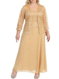 Women‘s Plus Size Curve Lace Dress Work Dress Dress Set Solid Color Long Dress Maxi Dress 3/4 Length Sleeve Lace Strap Elegant Office Black Wine Spring Summer L XL XXL 3XL 4XL