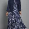 Women's Plus Size Two Piece Dress Set Casual Dress Swing Dress Outdoor Office Fashion Streetwear Print Midi Dress Crew Neck Long Sleeve Floral Regular Fit Navy Blue Purple Green Fall Winter L XL XXL