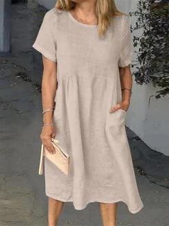 Women's Casual Dress Cotton Linen Dress Shift Dress Midi Dress Cotton Blend Basic Casual Daily Holiday Vacation Crew Neck Pocket Short Sleeve Summer Spring 2023 Loose Fit White Pink Blue Pure Color S 10 Women's Casual Dress Cotton Linen Dress Shift Dress Midi Dress Cotton Blend Basic Casual Daily Holiday Vacation Crew Neck Pocket Short Sleeve Summer Spring 2023 Loose Fit White Pink Blue Pure Color S -HAYz Clothing Shop tbzwbn1657786380487