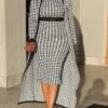 Women's Two Piece Dress Set Casual Dress Sheath Dress Daily Going Out Streetwear Modern Print Midi Dress Crew Neck Long Sleeve Houndstooth Regular Fit Black Fall Winter S M L XL XXL