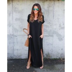 Women's T Shirt Dress Tee Dress Long Dress Maxi Dress Wine Red Green Black Short Sleeve Pure Color Pocket Spring Summer V Neck S M L XL 2XL 3XL 4XL 5XL 14 Women's T Shirt Dress Tee Dress Long Dress Maxi Dress Wine Red Green Black Short Sleeve Pure Color Pocket Spring Summer V Neck S M L XL 2XL 3XL 4XL 5XL -HAYz Clothing Shop tchnsc1603968415541