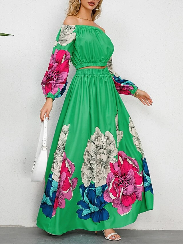 Women's Two Piece Dress Set Casual Dress Skirt Set Daily Going Out Casual Ruched Print Long Dress Maxi Dress Off Shoulder Long Sleeve Floral Regular Fit Blue Green Rose Red Fall Winter S M L XL XXL 14 Women's Two Piece Dress Set Casual Dress Skirt Set Daily Going Out Casual Ruched Print Long Dress Maxi Dress Off Shoulder Long Sleeve Floral Regular Fit Blue Green Rose Red Fall Winter S M L XL XXL - Image 14