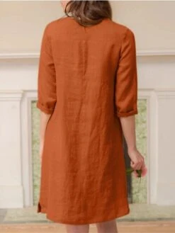 Women's Casual Dress Cotton Linen Dress A Line Dress Midi Dress Cotton Blend Basic Casual Outdoor Daily V Neck Pocket 3/4 Length Sleeve Summer Spring Fall 2023 Loose Fit ArmyGreen Navy Blue Orange -HAYz Clothing Shop tdpvdf1675929173544
