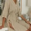 Women's Shirt Dress Casual Dress Cotton Linen Dress Mini Dress Linen / Cotton Blend Fashion Modern Outdoor Daily Vacation Shirt Collar Lace Up Button 3/4 Length Sleeve Summer Spring Fall 2023 Regular