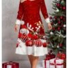 Women's Plus Size Curve Casual Dress Winter Dress Skater Dress Santa Claus Elk Midi Dress Long Sleeve Print Crew Neck Fashion Outdoor White Wine Fall Winter L XL XXL 3XL 4XL