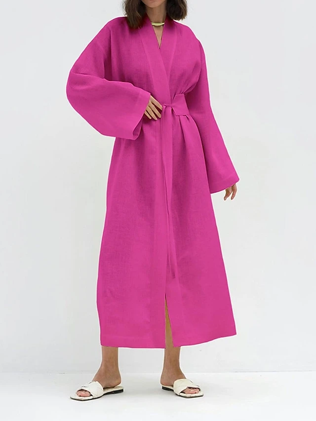 Women's Casual Dress Cotton Dress Wrap Dress Maxi Long Dress Cotton Fashion Basic Outdoor Daily Holiday V Neck Split Tie Belt Long Sleeve Fall Winter Autumn 2023 Loose Fit Navy Blue Green Rose Red 1 Women's Casual Dress Cotton Dress Wrap Dress Maxi Long Dress Cotton Fashion Basic Outdoor Daily Holiday V Neck Split Tie Belt Long Sleeve Fall Winter Autumn 2023 Loose Fit Navy Blue Green Rose Red