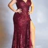Women‘s Plus Size Curve Party Dress Solid Color V Neck Sequins Sleeveless Spring Fall Basic Formal Sequins Prom Dress Maxi Long Dress Party Dress Sequin Dress Split