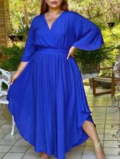 Women‘s Plus Size Curve Holiday Dress Solid Color V Neck Half Sleeve Fall Spring Basic Maxi Long Dress Date Vacation Dress 34 Women‘s Plus Size Curve Holiday Dress Solid Color V Neck Half Sleeve Fall Spring Basic Maxi Long Dress Date Vacation Dress -HAYz Clothing Shop teiybw1648706458619