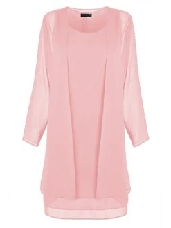 Women's Dress Set Two Piece Dress Church Dress Midi Dress Light Pink Black Wine Long Sleeve Pure Color Chiffon Summer Spring Crew Neck Stylish Winter Dress Fall Dress 2023 XL XXL 3XL 4XL 5XL -HAYz Clothing Shop tektec1638868492109