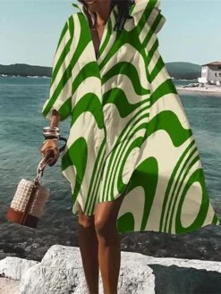 Women's Shirt Dress Casual Dress Swing Dress Midi Dress Outdoor Winter Dress Daily Polyester Modern Casual Shirt Collar High Low Dress Print Long Sleeve Summer Spring Fall 2023 Loose Fit Red Green