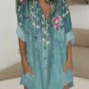 Women's Shirt Dress Casual Dress Shift Dress Mini Dress Outdoor Date Vacation Polyester Fashion Modern V Neck Button Pocket 3/4 Length Sleeve Summer Spring 2023 Regular Fit White Pink Blue Bird Flower