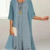 Women's Two Piece Dress Set Casual Dress Print Dress Outdoor Daily Fashion Elegant Print Midi Dress Crew Neck 3/4 Length Sleeve Geometric Loose Fit Yellow Pink Blue Summer Spring S M L XL XXL
