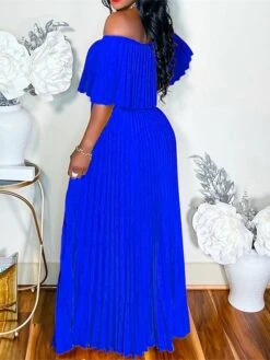 Women‘s Plus Size Curve Party Dress Pure Color Off Shoulder Half Sleeve Spring Fall Elegant Prom Dress Maxi Long Dress Party Dress -HAYz Clothing Shop tftojn1663320360930