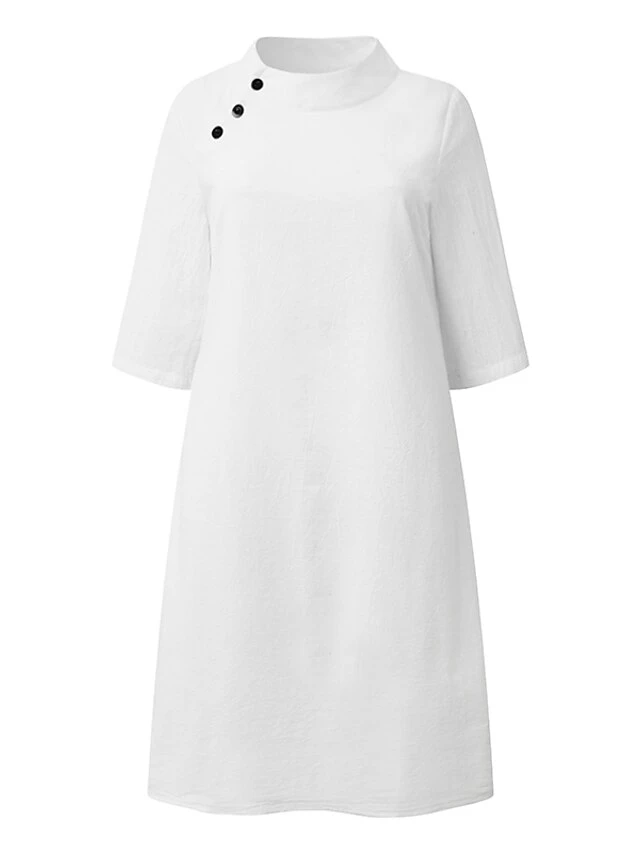 Women‘s Cotton Linen Dress Shirt Dress Casual Dress Shift Dress Midi Dress Cotton Blend Fashion Basic Outdoor Daily Vacation Stand Collar Button Half Sleeve Summer Spring 2023 Black White Blue Plain 8 Women‘s Cotton Linen Dress Shirt Dress Casual Dress Shift Dress Midi Dress Cotton Blend Fashion Basic Outdoor Daily Vacation Stand Collar Button Half Sleeve Summer Spring 2023 Black White Blue Plain - Image 8