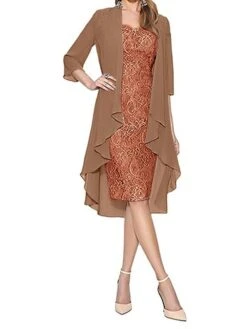 Women's Two Piece Dress Party Dress Lace Dress Dress Set Knee Length Dress Black Brown Gray Long Sleeve Floral Lace Spring Fall Autumn V Neck Party Fall Dress Slim 2023 S M L XL XXL 3XL 4XL 5XL