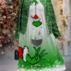 Women's Christmas Plus Size Curve Casual Dress Dress Set Two Piece Dress Gradient Snowflake Midi Dress Long Sleeve Print Crew Neck Fashion Outdoor Green Fall Winter L XL XXL 3XL 4XL