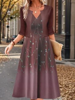 Women's Two Piece Dress Set Casual Dress Swing Dress Outdoor Daily Fashion Elegant Print Midi Dress V Neck Half Sleeve Floral Ombre Regular Fit Blue Purple Green Fall Winter S M L XL XXL