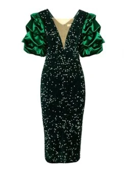 Women‘s Plus Size Curve Party Dress Solid Color V Neck Short Sleeve Spring Fall Elegant Formal Midi Dress Party Cocktail Party Dress -HAYz Clothing Shop tivmnb1670581435088