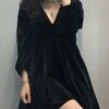 Women's Plus Size Curve Casual Dress Velvet Dress Winter Dress Solid Color Mini Dress Long Sleeve Ruched V Neck Fashion Outdoor Black Red Fall Winter L XL XXL 3XL 4XL