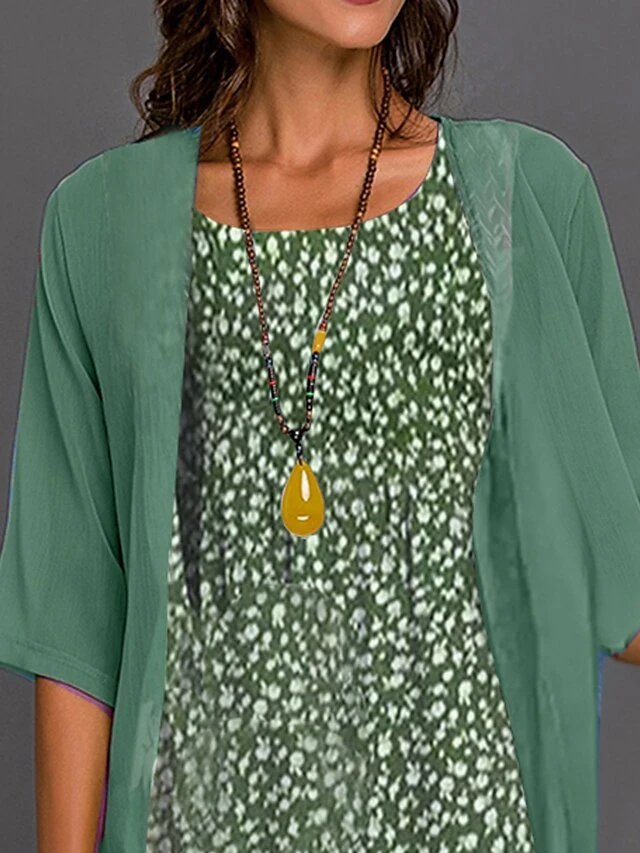 Women's Two Piece Dress Set Casual Dress Floral Dress Outdoor Daily Fashion Elegant Print Midi Dress Crew Neck 3/4 Length Sleeve Floral Regular Fit White Pink Blue Summer Spring S M L XL XXL 8 Women's Two Piece Dress Set Casual Dress Floral Dress Outdoor Daily Fashion Elegant Print Midi Dress Crew Neck 3/4 Length Sleeve Floral Regular Fit White Pink Blue Summer Spring S M L XL XXL - Image 8