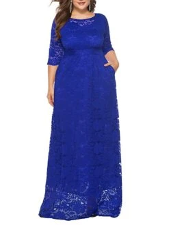 Women‘s Plus Size Curve Party Dress Floral Crew Neck Lace 3/4 Length Sleeve Spring Fall Work Prom Dress Maxi Long Dress Party Daily Dress -HAYz Clothing Shop tjozwk1628496517289
