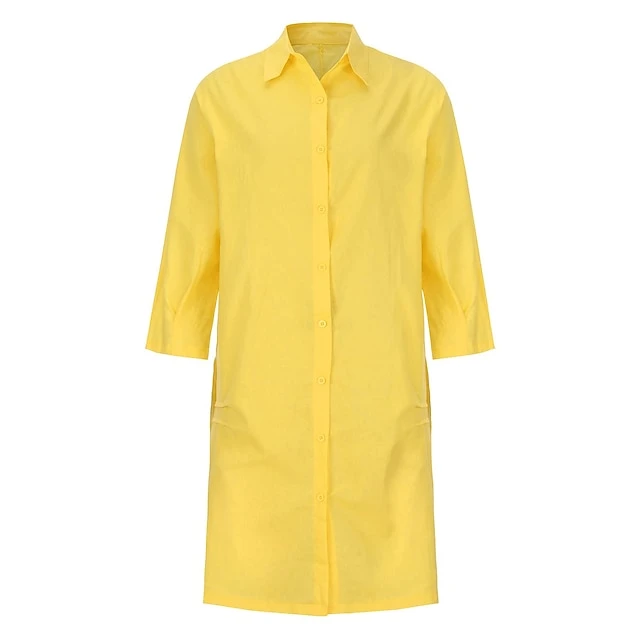 Women's Shirt Dress Casual Dress Cotton Linen Dress Midi Dress Cotton Blend Simple Basic Home Street Daily Shirt Collar Pocket Long Sleeve Summer Spring Fall 2023 Loose Fit Black White Yellow Pure 18 Women's Shirt Dress Casual Dress Cotton Linen Dress Midi Dress Cotton Blend Simple Basic Home Street Daily Shirt Collar Pocket Long Sleeve Summer Spring Fall 2023 Loose Fit Black White Yellow Pure - Image 18