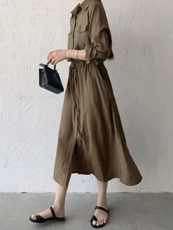 Women's Shirt Dress Casual Dress Maxi Long Dress Outdoor Daily Date Polyester Fashion Classic Shirt Collar Button Pocket Long Sleeve Fall Winter 2023 Loose Fit ArmyGreen Black Brown Pure Color S M L 28 Women's Shirt Dress Casual Dress Maxi Long Dress Outdoor Daily Date Polyester Fashion Classic Shirt Collar Button Pocket Long Sleeve Fall Winter 2023 Loose Fit ArmyGreen Black Brown Pure Color S M L -HAYz Clothing Shop tkggfe1693535856242