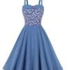 Women's Plus Size Retro 1950s Vintage Dress Mini Dress Daily Holiday Backless Print Floral Spaghetti Strap Sleeveless Regular Fit Spring Fall 2023 Blue XL XXL 3XL 4XL