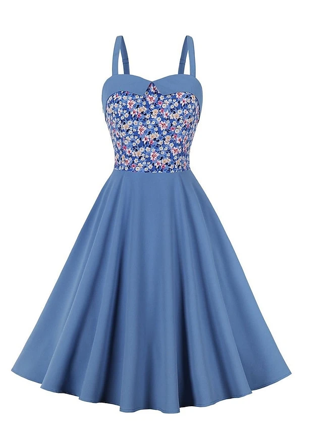 Women's Plus Size Retro 1950s Vintage Dress Mini Dress Daily Holiday Backless Print Floral Spaghetti Strap Sleeveless Regular Fit Spring Fall 2023 Blue XL XXL 3XL 4XL 1 Women's Plus Size Retro 1950s Vintage Dress Mini Dress Daily Holiday Backless Print Floral Spaghetti Strap Sleeveless Regular Fit Spring Fall 2023 Blue XL XXL 3XL 4XL
