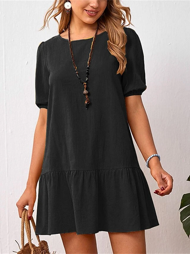 Women's Casual Dress Cotton Linen Dress A Line Dress Mini Dress Cotton Blend Basic Casual Outdoor Daily Crew Neck Ruched Short Sleeve Summer Spring 2023 Loose Fit Black Yellow Sky Blue Plain S M L XL 6 Women's Casual Dress Cotton Linen Dress A Line Dress Mini Dress Cotton Blend Basic Casual Outdoor Daily Crew Neck Ruched Short Sleeve Summer Spring 2023 Loose Fit Black Yellow Sky Blue Plain S M L XL - Image 6